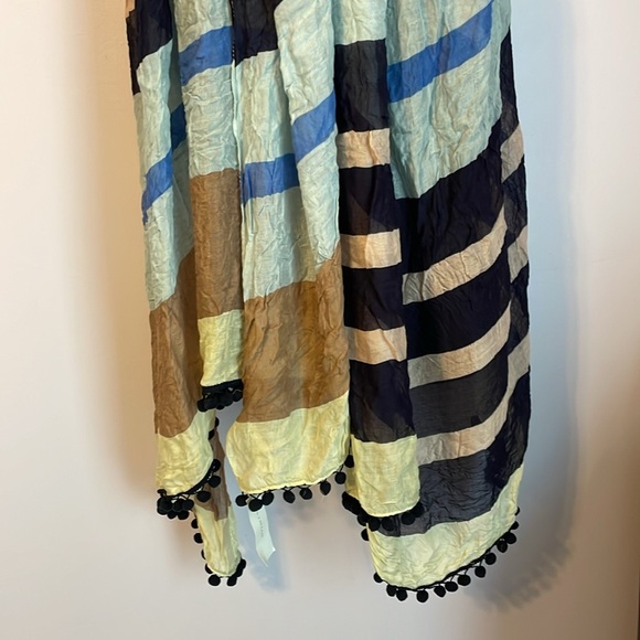 Ann Taylor Rayon Striped Multicolor Pom Pom End Scarf or Coverup Wrap OS - Picture 4 of 16